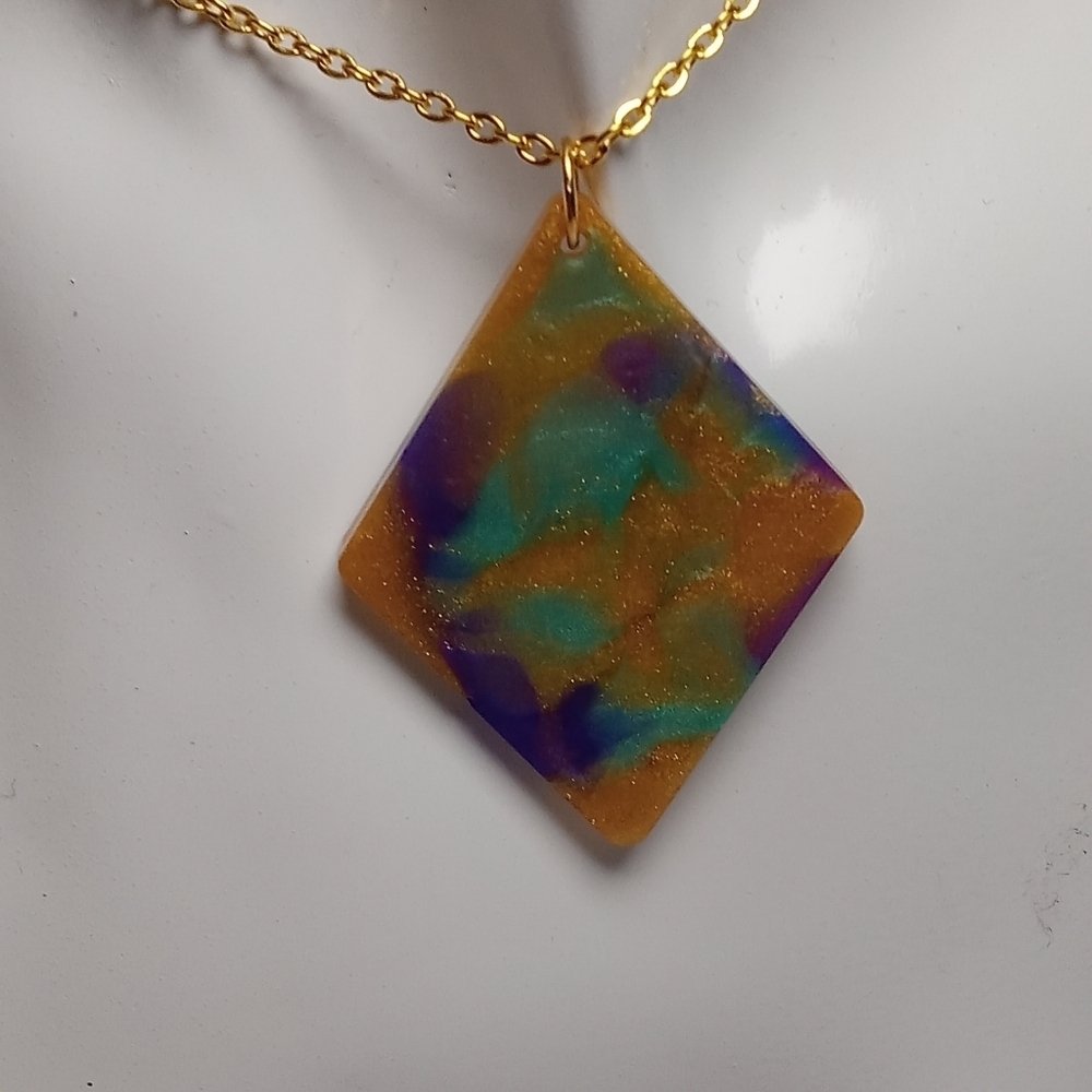 Hand Crafted Purple and Gold Geometric Necklace - Picture 3 of 5